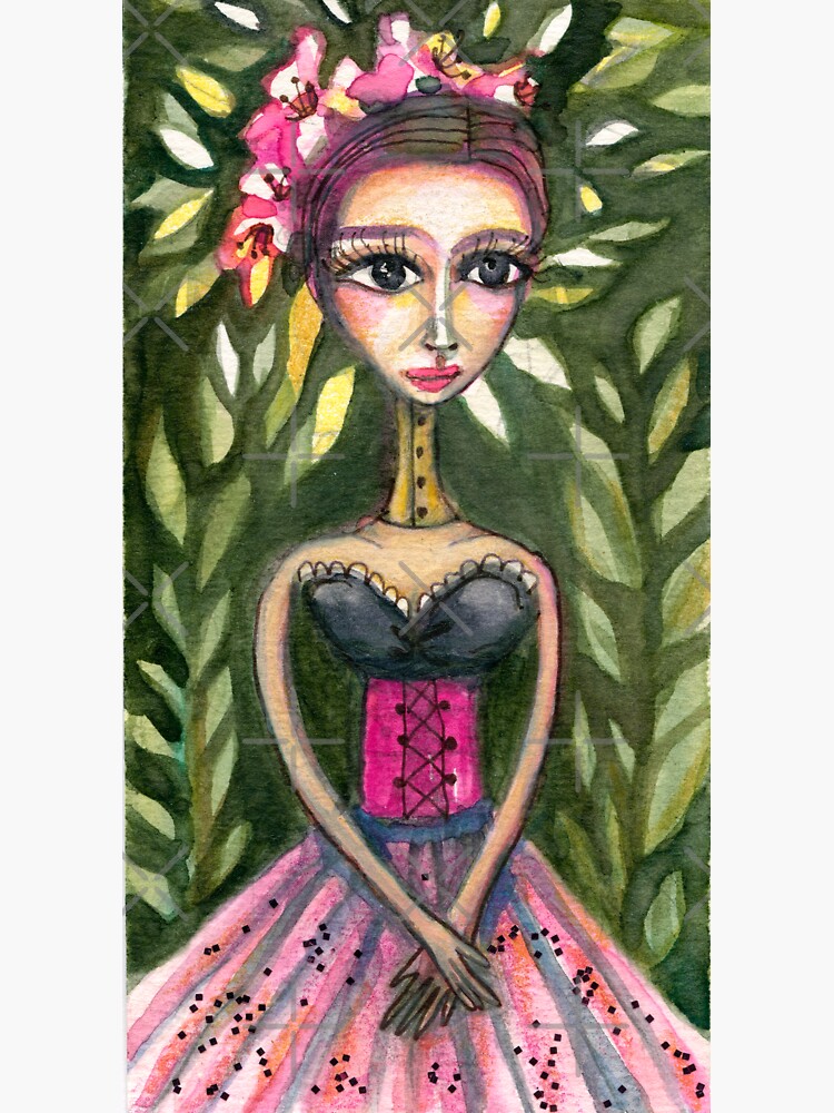Frida Kahlo Portrait in Pink Corset and Foliage, Frida art, Meloearth by meloearth