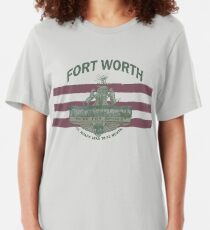 1912 Fort Worth Flag - We're For Smoke - All Roads Lead to Ft. Worth with City Name (Recolored) Slim Fit T-Shirt