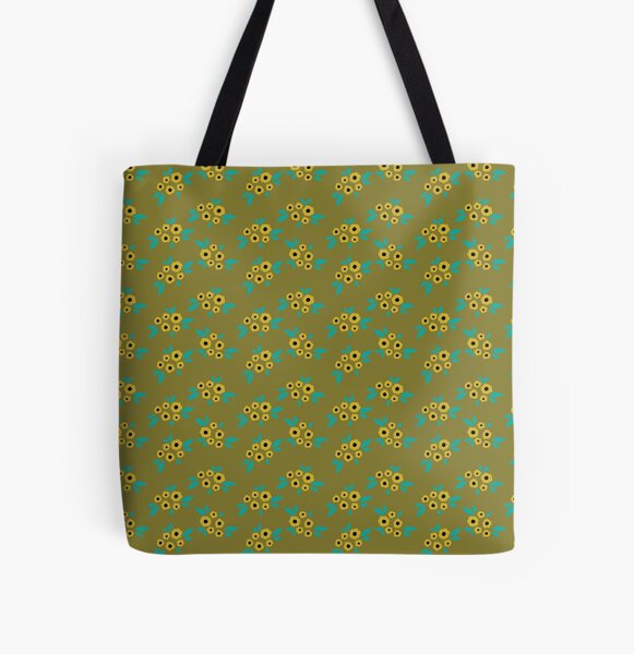 Yellow flower clusters floral pattern on mustard All Over Print Tote Bag