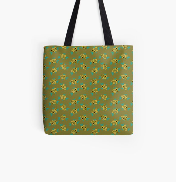 Yellow flower clusters floral pattern on mustard All Over Print Tote Bag