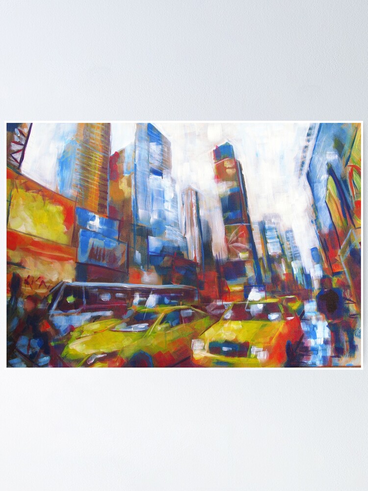 Times Square Yellow Taxi Cabs New York Gemalde Poster Von Samdurkin Redbubble