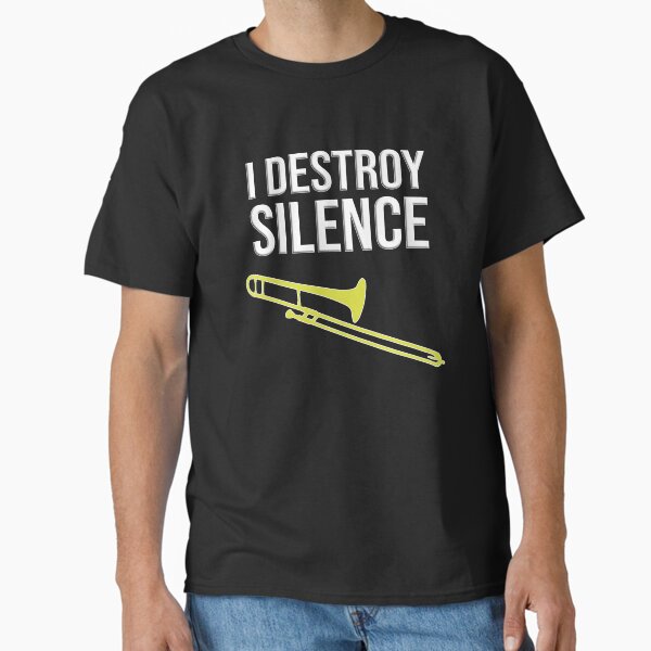 Vista previa del artículo con la obra «DESTROY SILENCE - Regalo divertido de trombón, Banda de Marcha, Banda de Concierto», diseñado y vendido por HEJAshirts.