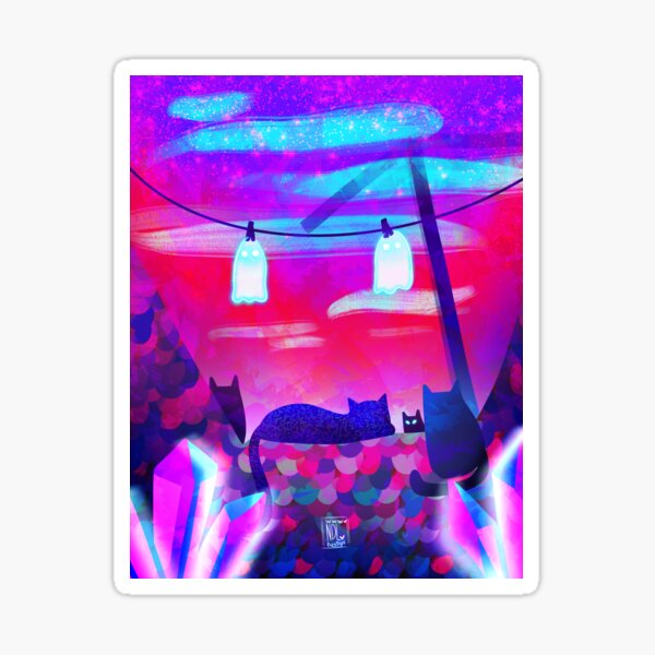 Rainbow Rooftop Cats Sticker