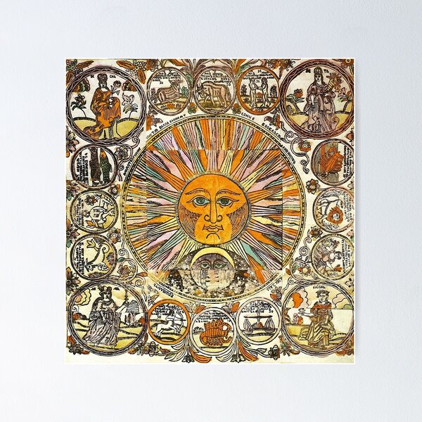 Item preview,  SUN AND MOON ,ZODIACAL SIGNS, ANTIQUE RUSSIAN ASTROLOGY  WOODCUT designed and sold by BulganLumini.