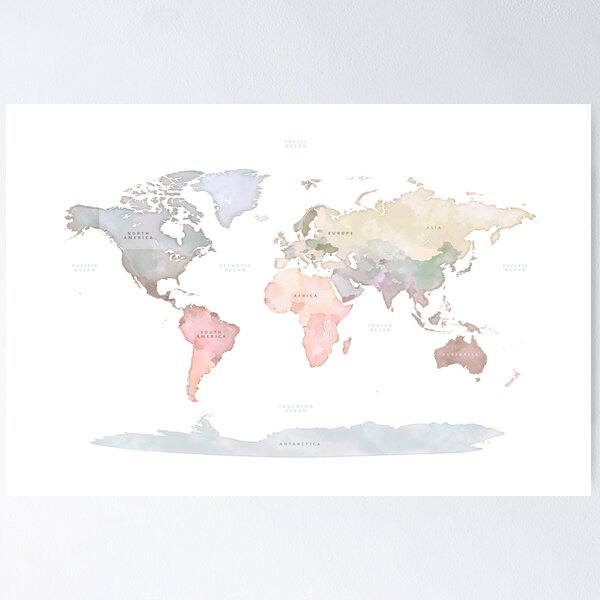 World Map with Continents names Poster