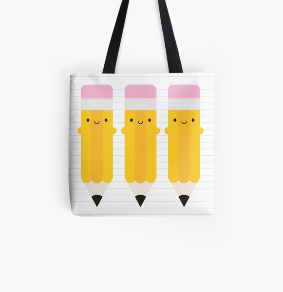 Happy Kawaii Pencils All Over Print Tote Bag