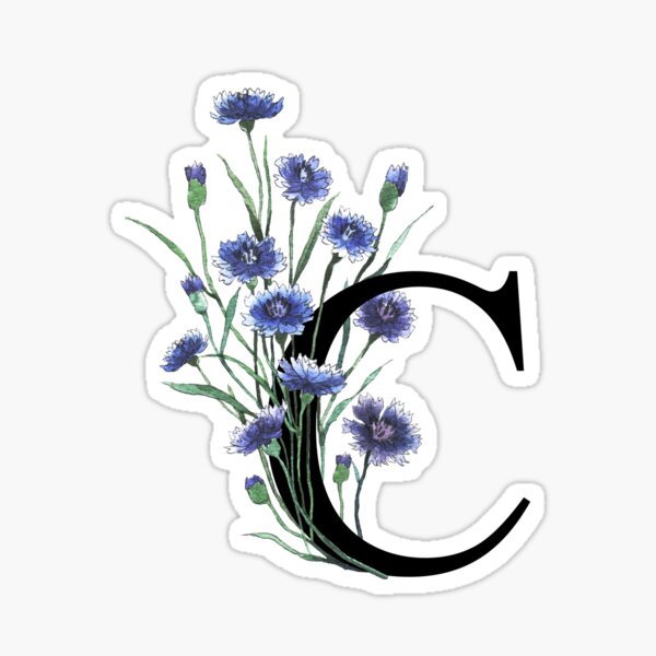 Initial Letter 'C' Cornflower Monogram Typography Sticker