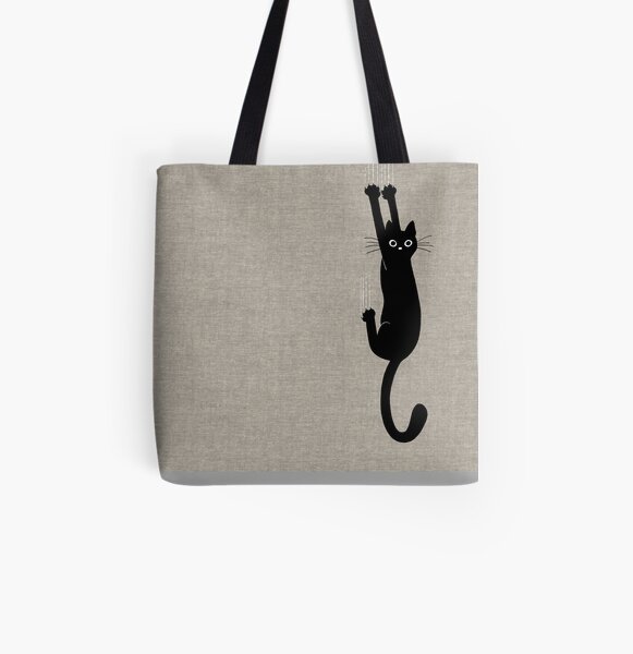 Black Cat Holding On All Over Print Tote Bag