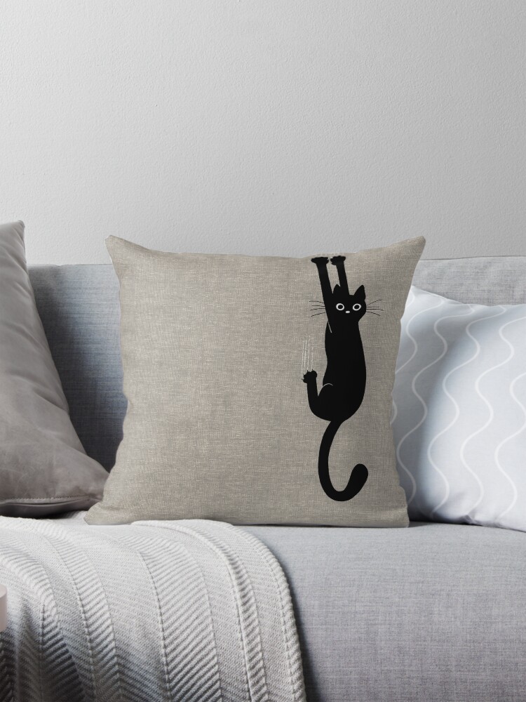 Thumbnail 1 of 4, Pillow, Black Cat Holding On designed and sold by ShortCoffee.