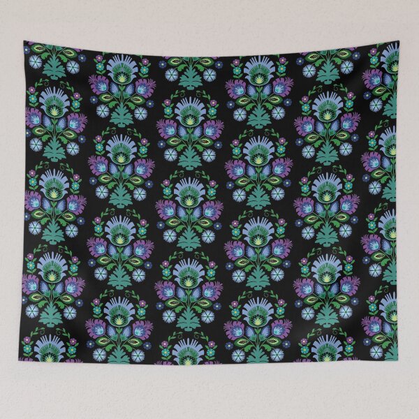 Item preview, Polish Folk Flowers Light Blue on Black designed and sold by Barbara Pixton.