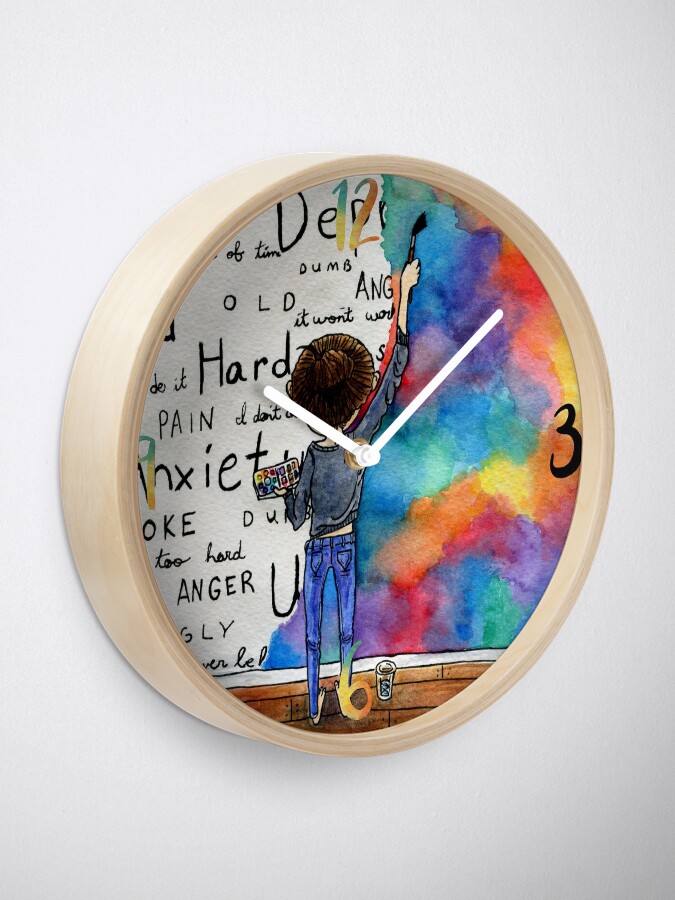 Alternate view of Always Keep Fighting Watercolor Painting (2015) REVAMP Clock
