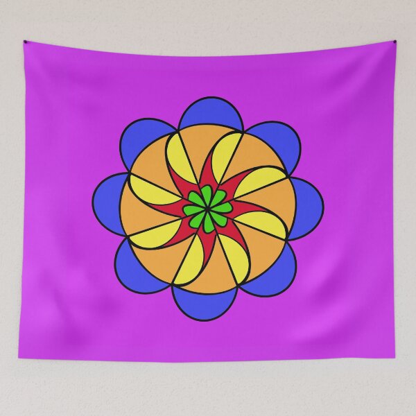 Item preview, Green, red, yellow, orange and blue circular motifs on a pink background designed and sold by Tony  Ruther.