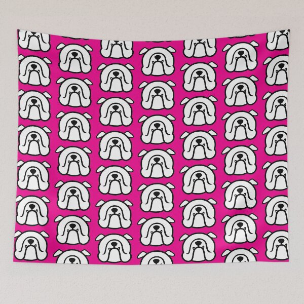 Item preview, Bully dog face silhouette - English Bulldog breed bias - white Bulldog on bright pink designed and sold by smooshfaceutd.