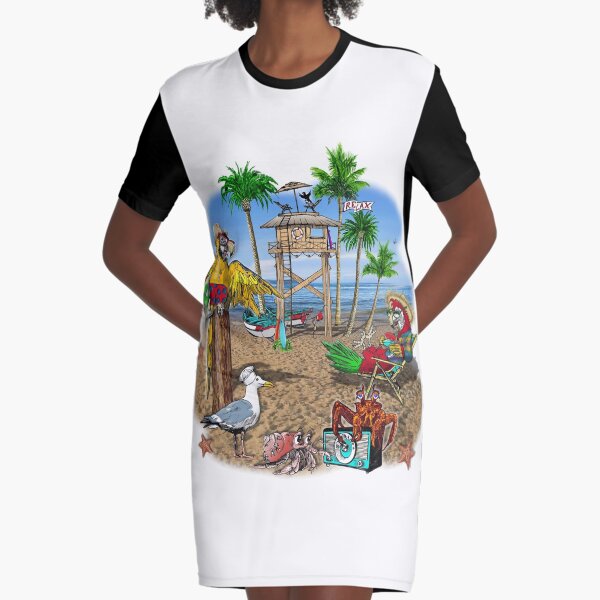 Parrot Beach Party Graphic T-Shirt Dress
