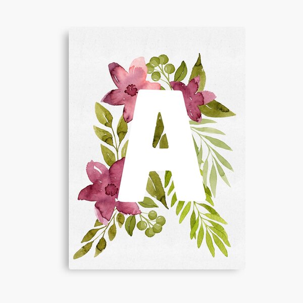 Letter M in watercolor flowers and leaves. Floral monogram