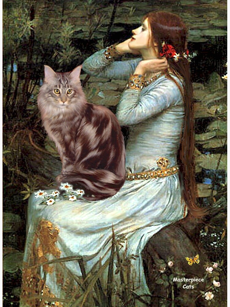 Famous Art: "Ophelia" (Waterhouse)-adapted-Maine Coon Cat by JeanBFitzgerald
