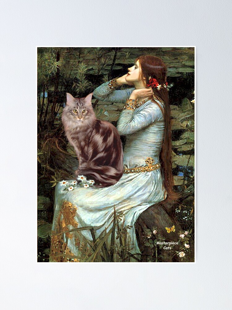 Alternate view of Famous Art: "Ophelia" (Waterhouse)-adapted-Maine Coon Cat Poster