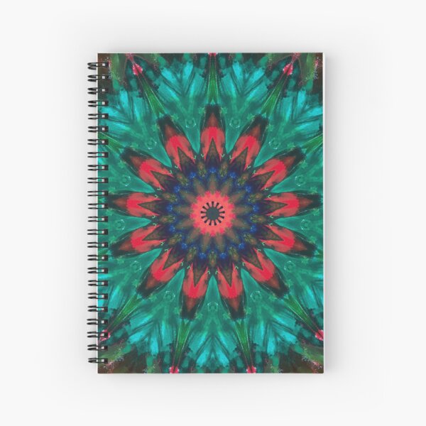 All Together Now Colorful Mandala - In Teal Green Red and Blue - Bohemian Art Spiral Notebook