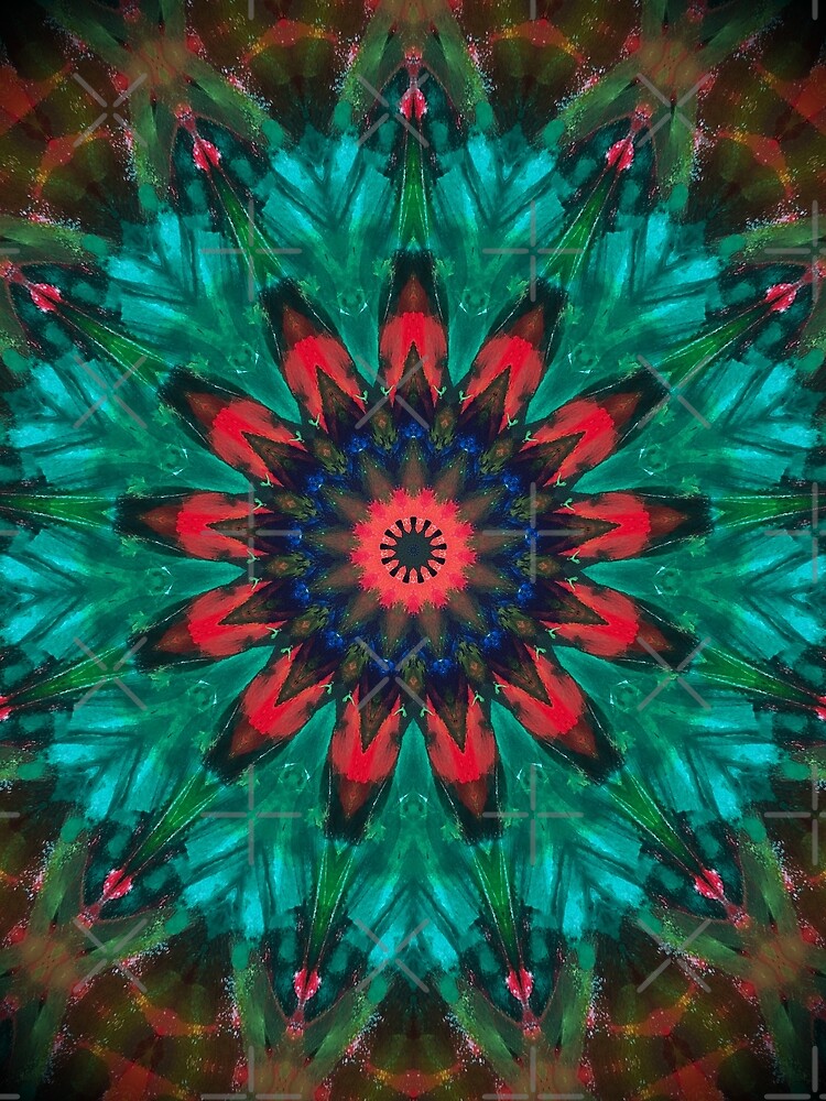 All Together Now Colorful Mandala - In Teal Green Red and Blue - Bohemian Art by OneDayArt