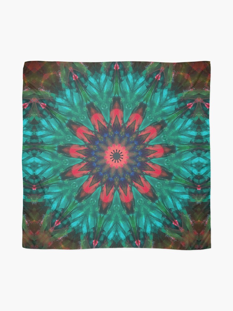 Alternate view of All Together Now Colorful Mandala - In Teal Green Red and Blue - Bohemian Art Scarf