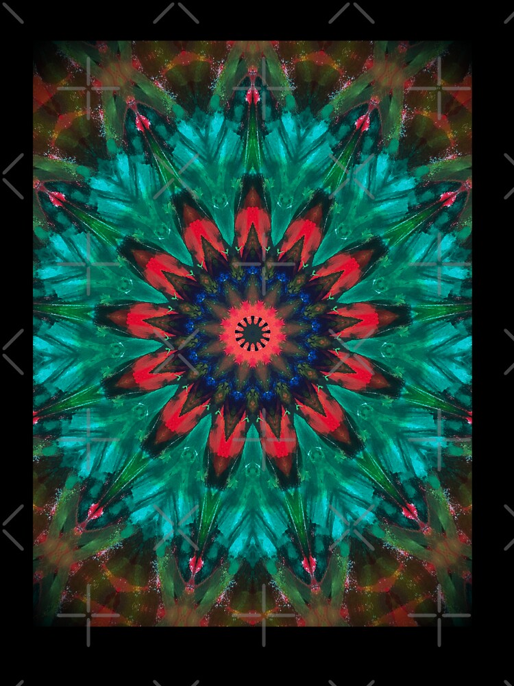 Thumbnail 7 of 7, Oversized T-Shirt, All Together Now Colorful Mandala - In Teal Green Red and Blue - Bohemian Art designed and sold by OneDayArt.
