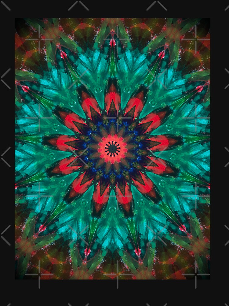 Thumbnail 7 of 7, Classic T-Shirt, All Together Now Colorful Mandala - In Teal Green Red and Blue - Bohemian Art designed and sold by OneDayArt.