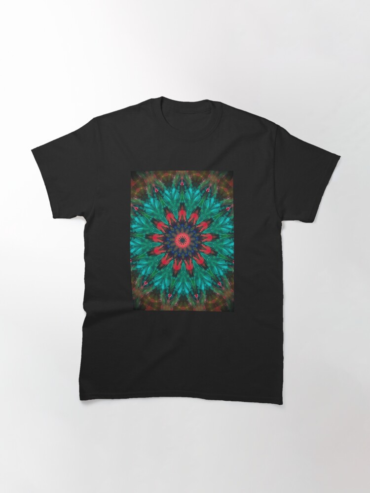 Thumbnail 3 of 7, Classic T-Shirt, All Together Now Colorful Mandala - In Teal Green Red and Blue - Bohemian Art designed and sold by OneDayArt.
