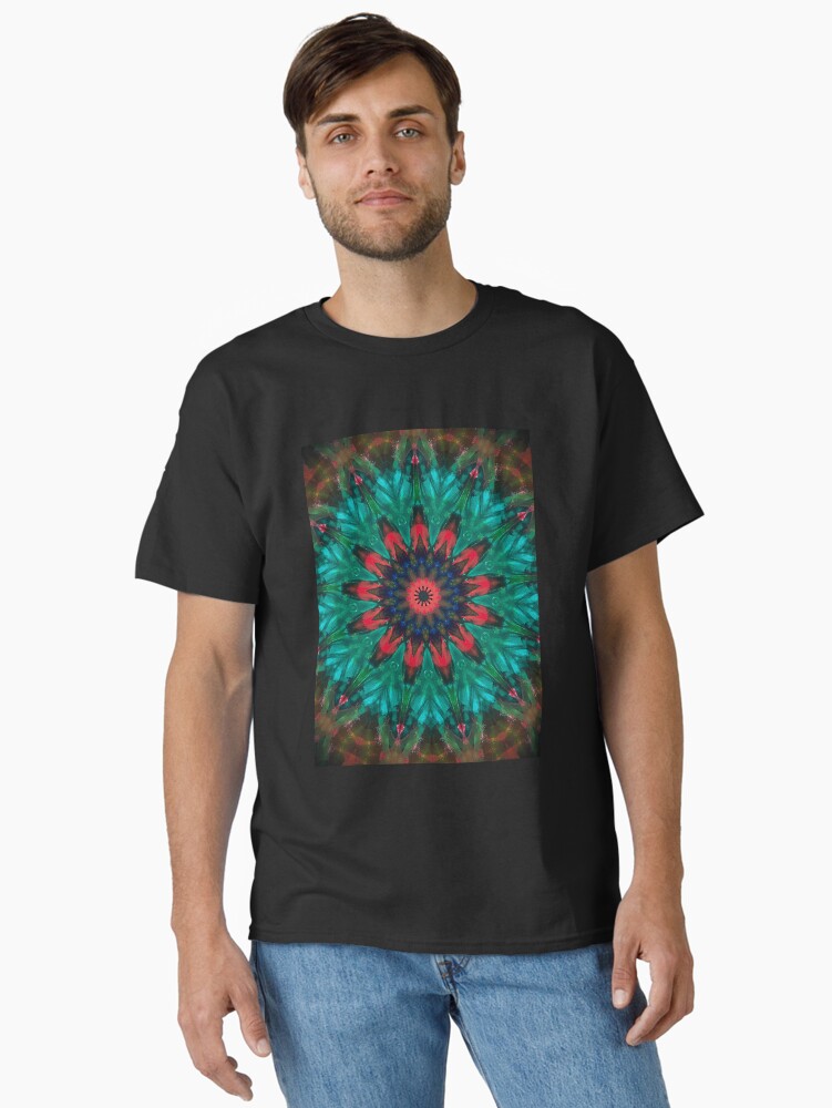 Thumbnail 1 of 7, Classic T-Shirt, All Together Now Colorful Mandala - In Teal Green Red and Blue - Bohemian Art designed and sold by OneDayArt.