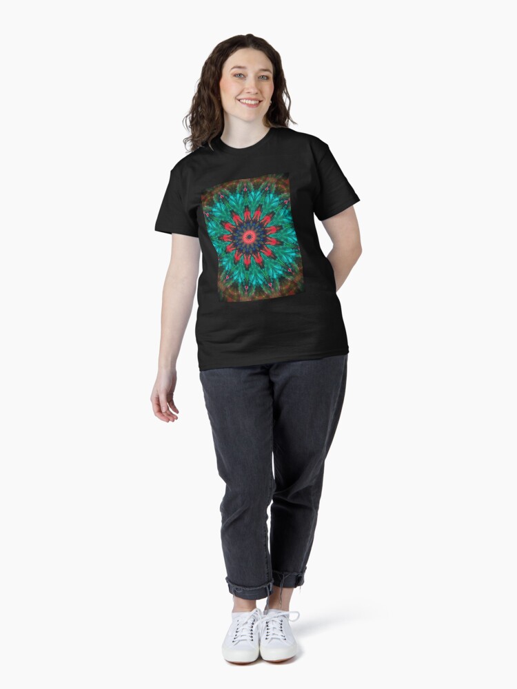 Thumbnail 4 of 7, Classic T-Shirt, All Together Now Colorful Mandala - In Teal Green Red and Blue - Bohemian Art designed and sold by OneDayArt.