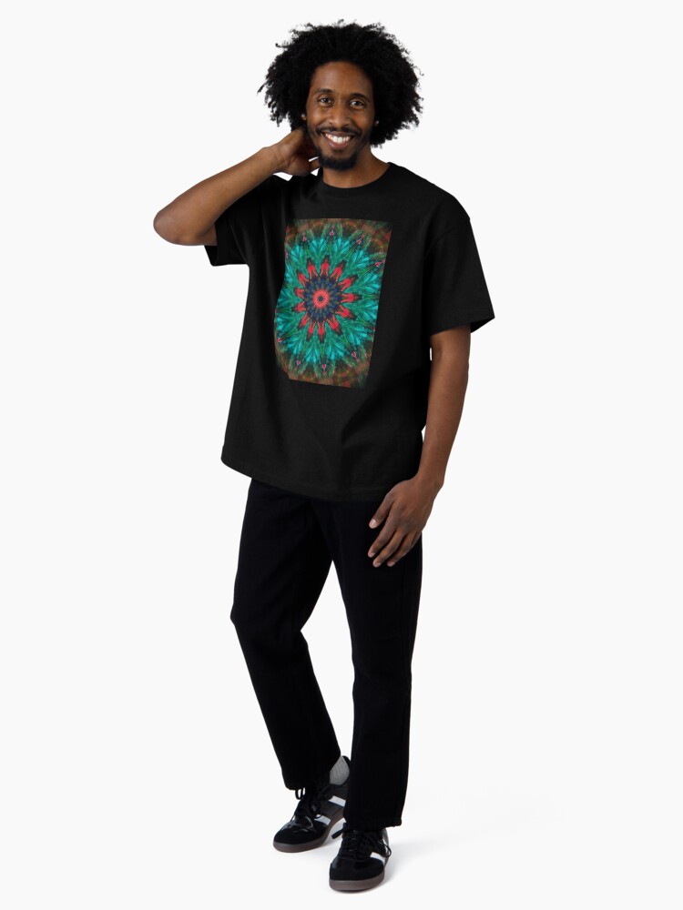 Thumbnail 4 of 7, Oversized T-Shirt, All Together Now Colorful Mandala - In Teal Green Red and Blue - Bohemian Art designed and sold by OneDayArt.