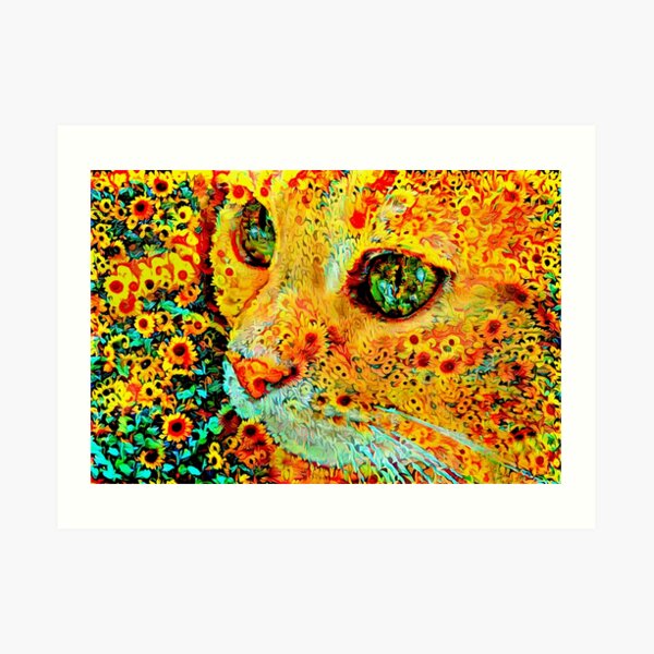Sunflower Cat Art Print