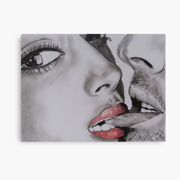 Playful Kiss - Charcoal Bedroom Art Canvas Print