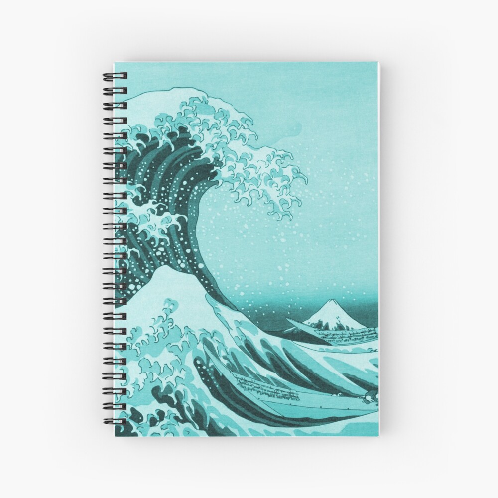 Aqua Blue Tsunami Japanese Great Wave off Kanagawa by Hokusai Spiral Notebook