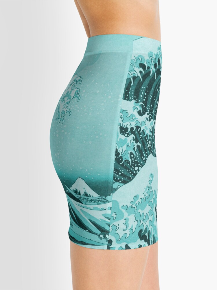 Alternate view of Aqua Blue Tsunami Japanese Great Wave off Kanagawa by Hokusai Mini Skirt
