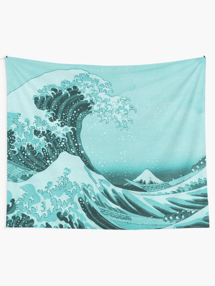 Alternate view of Aqua Blue Tsunami Japanese Great Wave off Kanagawa by Hokusai Tapestry