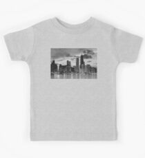 Chicago skyline in black and white Kids Tee