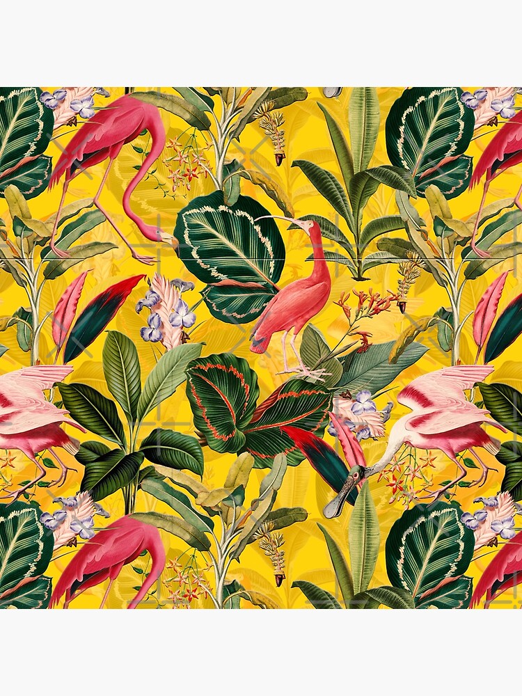 Vintage Yellow Tropical Bird Jungle Garden by UtArt