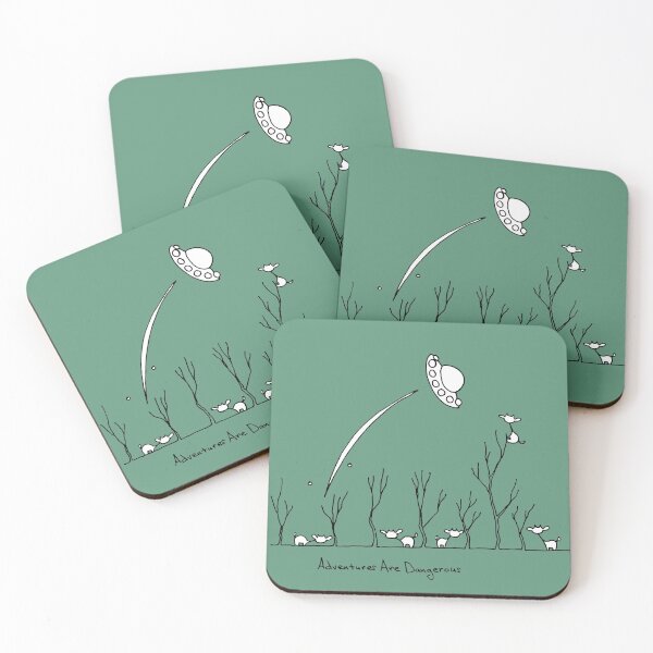 Cows in Forest with Departing UFO Coasters (Set of 4)