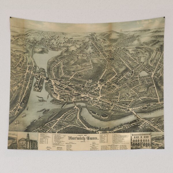 Item preview, Vintage Pictorial Map of Norwich CT (1876) designed and sold by BravuraMedia.