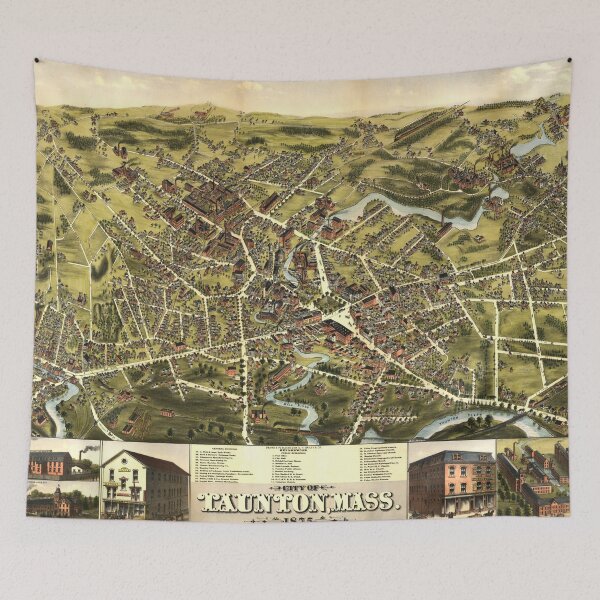 Item preview, Vintage Pictorial Map of Taunton MA (1875) designed and sold by BravuraMedia.