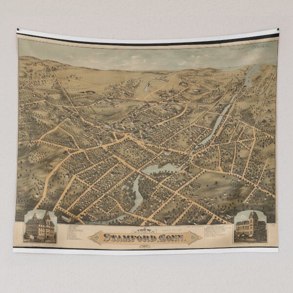 Item preview, Vintage Pictorial Map of Stamford CT (1875) designed and sold by BravuraMedia.