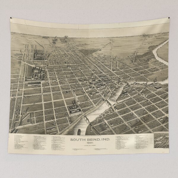 Item preview, Vintage Pictorial Map of South Bend IN (1890) designed and sold by BravuraMedia.