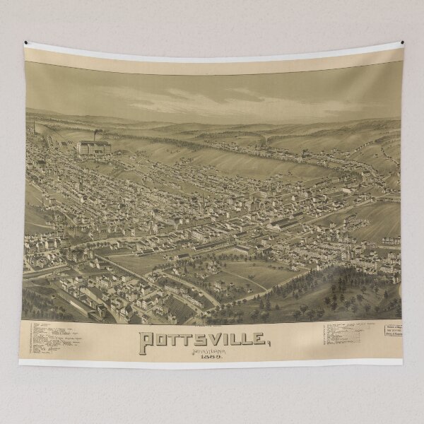 Item preview, Vintage Pictorial Map of Pottsville PA (1889) designed and sold by BravuraMedia.