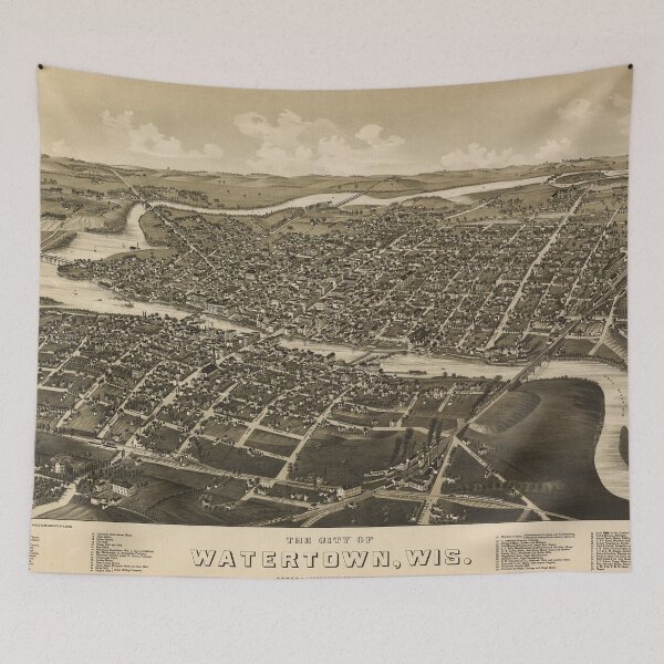 Item preview, Vintage Pictorial Map of Watertown WI (1885) designed and sold by BravuraMedia.