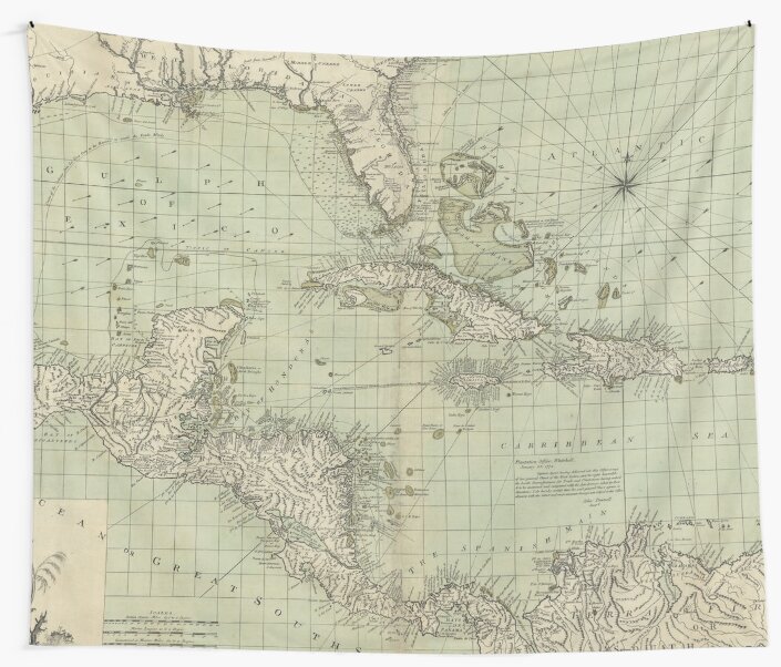 "Vintage Map of The Caribbean (1774)" Tapestry by BravuraMedia  Redbubble