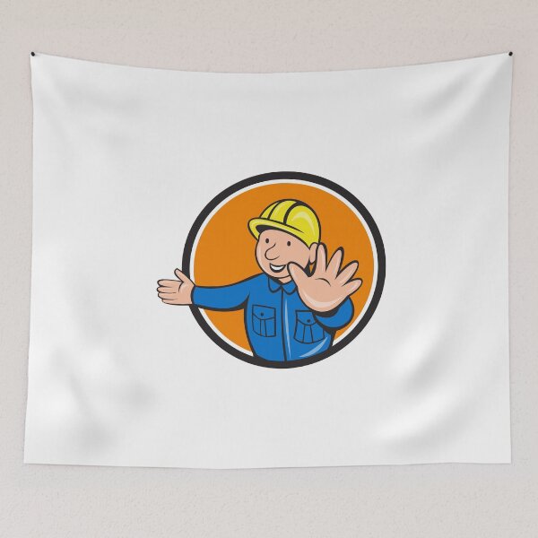 Item preview, Builder Hand Stop Signal Circle Cartoon designed and sold by patrimonio.