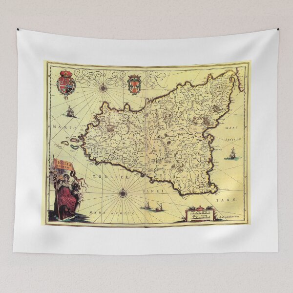 Item preview, Vintage Map of Sicily Italy (1600s) designed and sold by BravuraMedia.