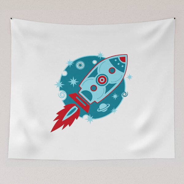 Item preview, Retro rocket, planet, space, galaxy, science fiction, stars designed and sold by boom-art.