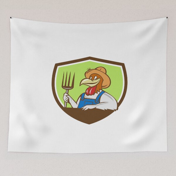 Item preview, Chicken Farmer Pitchfork Crest Cartoon designed and sold by patrimonio.