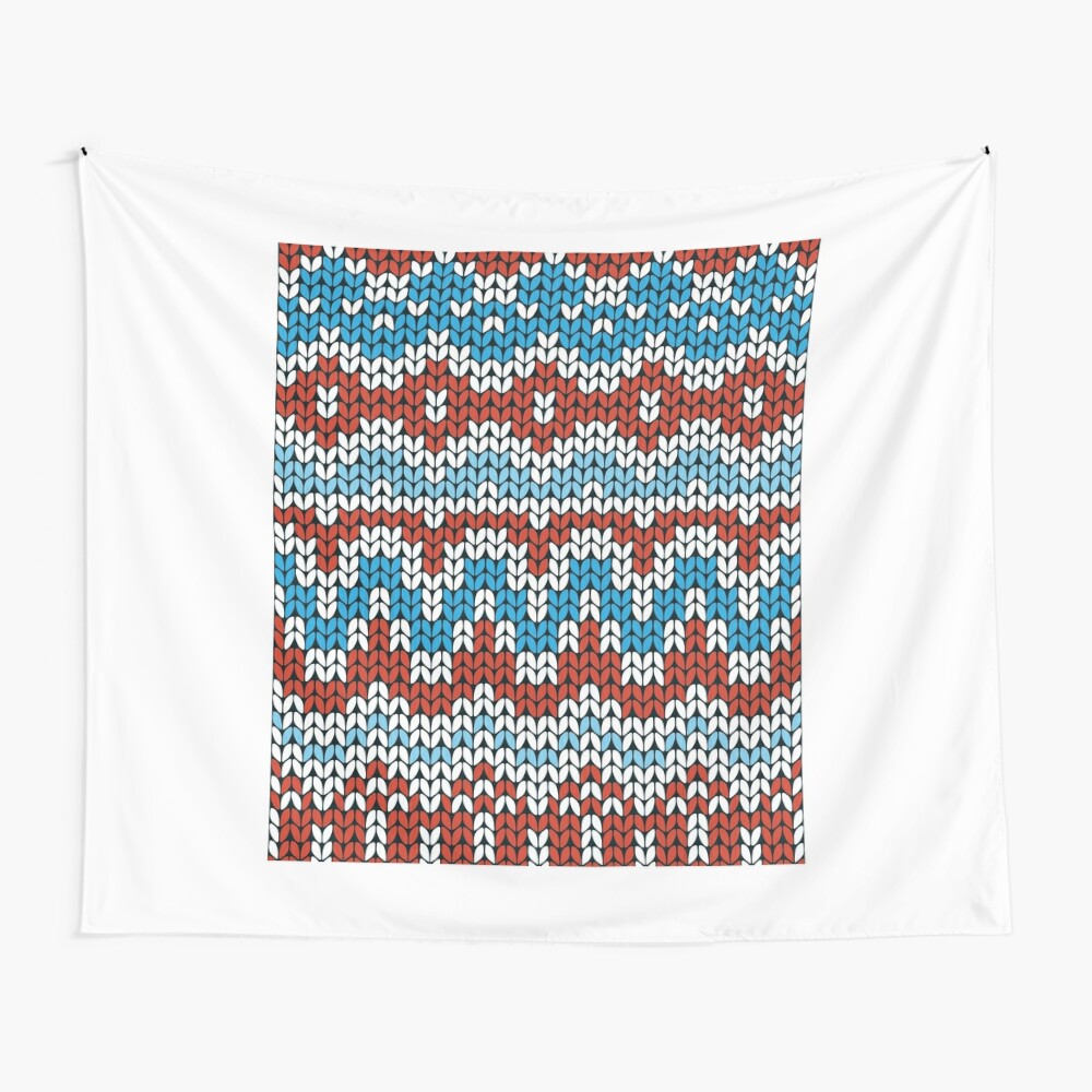 Red and blue Christmas seamless pattern. Knitting traditional texture.  Winter background.